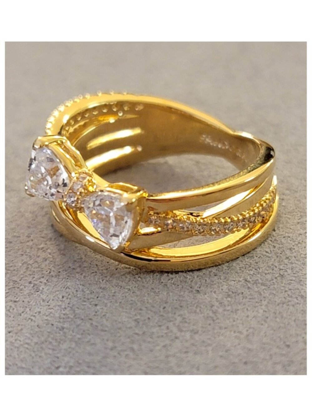 Pandora Sparkling Bow & Crossover Band Ring 14K Gold Plated Size 7 - Picture 6 of 9